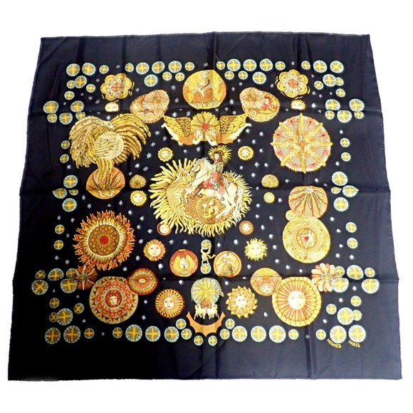 Authentic RARE! Hermes Carre Le Roy Soleil The Sun King Vintage 90cm Silk Scarf - Picture 1 of 9